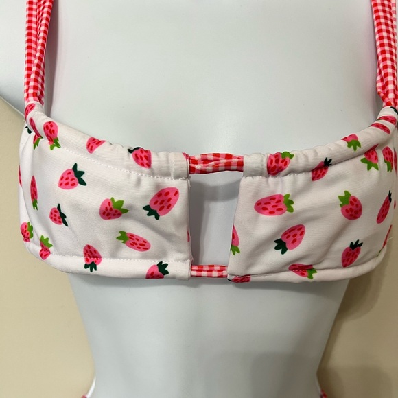 Strawberry Print Red Gingham Trim Brazilian Bikini Set - Picture 4 of 8
